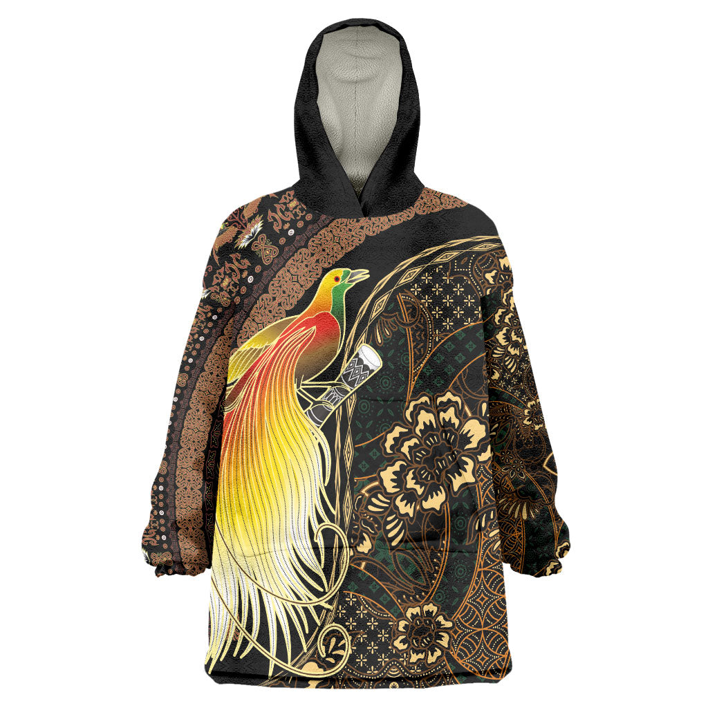 Papua New Guinea and Indonesia Batik Wearable Blanket Hoodie Bird of Paradise with Tribal Batik Patterns LT03 One Size Multicolor - Polynesian Pride
