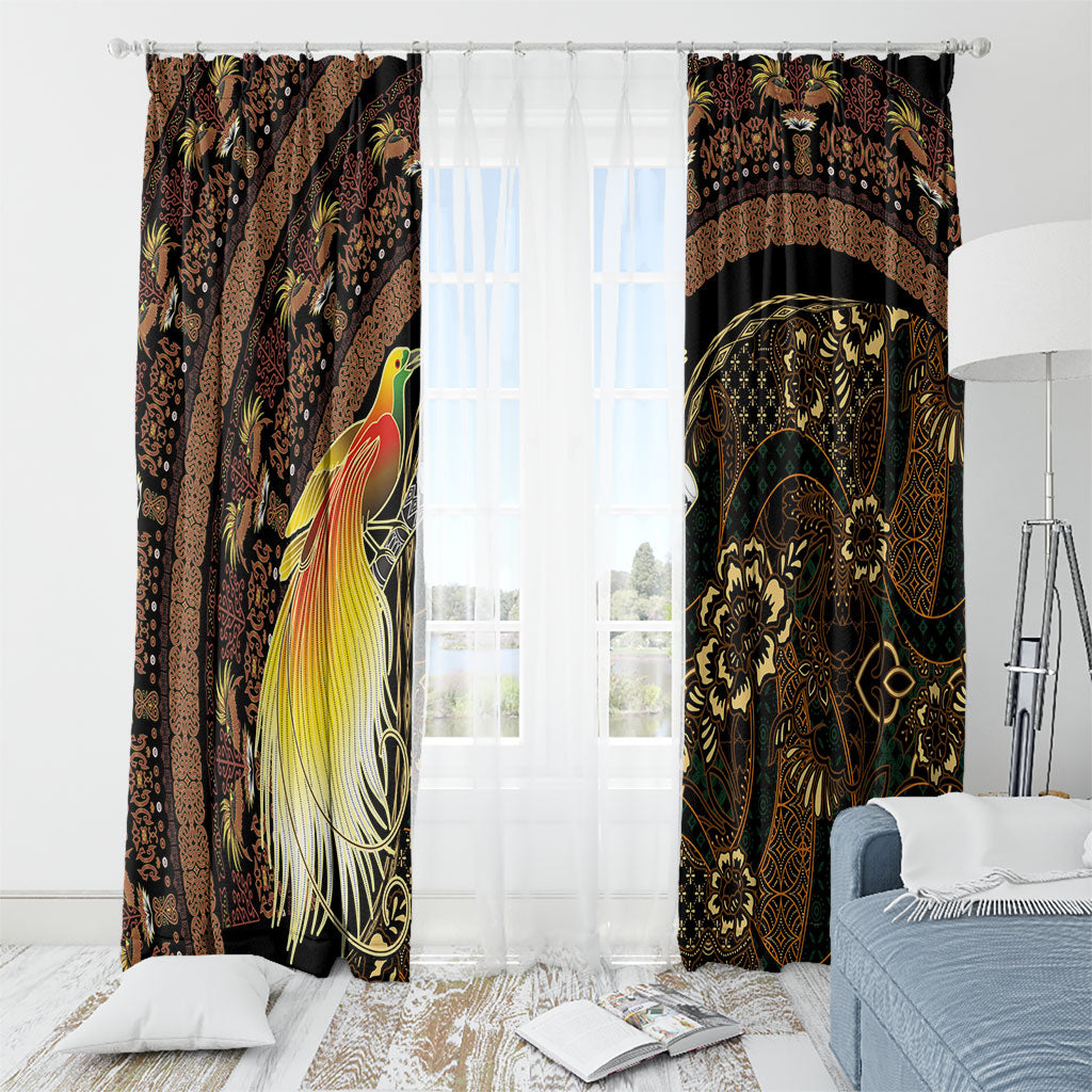 Papua New Guinea and Indonesia Batik Window Curtain Bird of Paradise with Tribal Batik Patterns