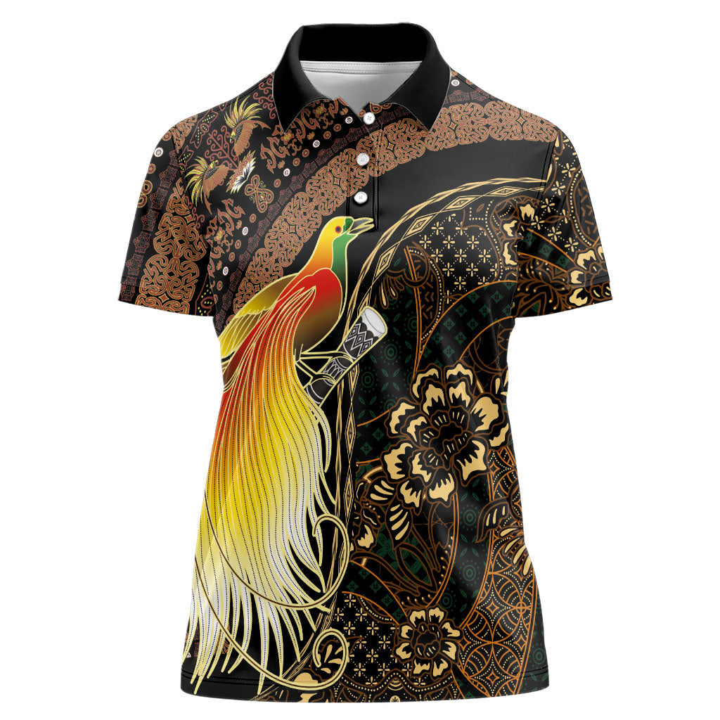 Papua New Guinea and Indonesia Batik Women Polo Shirt Bird of Paradise with Tribal Batik Patterns LT03 Female Multicolor - Polynesian Pride