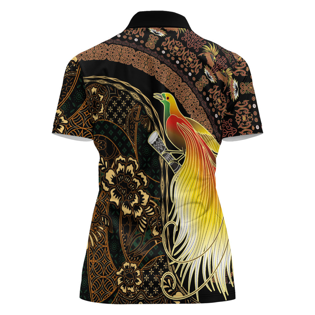 Papua New Guinea and Indonesia Batik Women Polo Shirt Bird of Paradise with Tribal Batik Patterns LT03 - Polynesian Pride