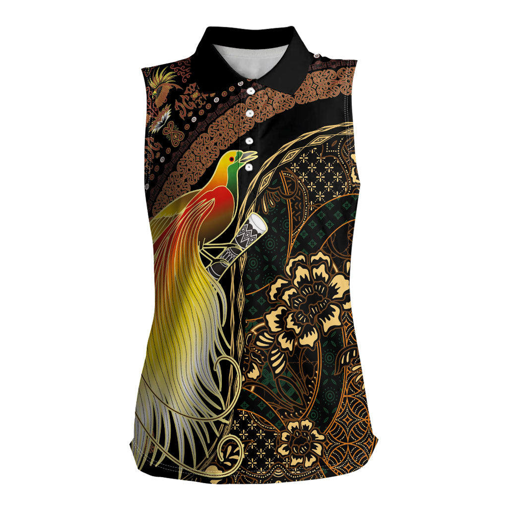 Papua New Guinea and Indonesia Batik Women Sleeveless Polo Shirt Bird of Paradise with Tribal Batik Patterns LT03 Female Multicolor - Polynesian Pride