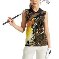 Papua New Guinea and Indonesia Batik Women Sleeveless Polo Shirt Bird of Paradise with Tribal Batik Patterns LT03 - Polynesian Pride
