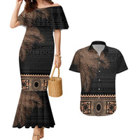 Fiji Palm Leaves Couples Matching Mermaid Dress and Hawaiian Shirt Masi and Tapa Tribal Pattern Beige Color LT03 Beige - Polynesian Pride