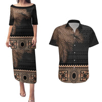 Fiji Palm Leaves Couples Matching Puletasi and Hawaiian Shirt Masi and Tapa Tribal Pattern Beige Color LT03 Beige - Polynesian Pride