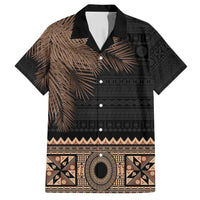Fiji Palm Leaves Family Matching Long Sleeve Bodycon Dress and Hawaiian Shirt Masi and Tapa Tribal Pattern Beige Color LT03 Dad's Shirt - Short Sleeve Beige - Polynesian Pride