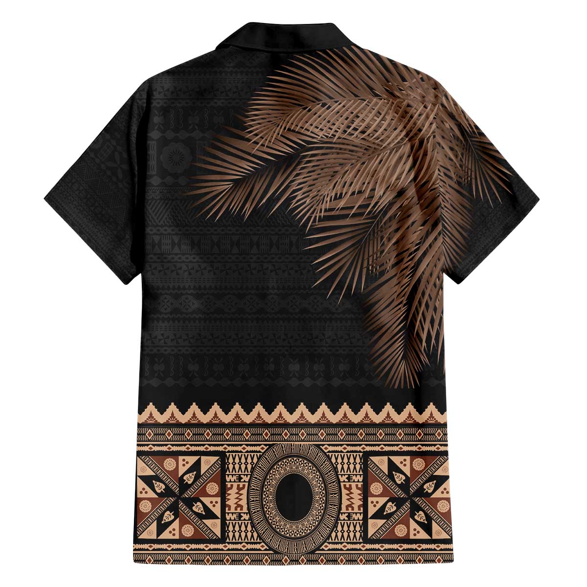 Fiji Palm Leaves Family Matching Off The Shoulder Long Sleeve Dress and Hawaiian Shirt Masi and Tapa Tribal Pattern Beige Color LT03 - Polynesian Pride