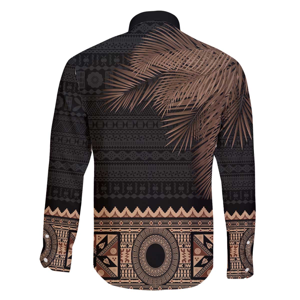 Fiji Palm Leaves Family Matching Off The Shoulder Long Sleeve Dress and Hawaiian Shirt Masi and Tapa Tribal Pattern Beige Color LT03 - Polynesian Pride