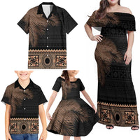 Fiji Palm Leaves Family Matching Off Shoulder Maxi Dress and Hawaiian Shirt Masi and Tapa Tribal Pattern Beige Color LT03 - Polynesian Pride