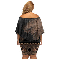 Fiji Palm Leaves Family Matching Off Shoulder Short Dress and Hawaiian Shirt Masi and Tapa Tribal Pattern Beige Color LT03 - Polynesian Pride