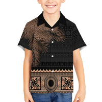 Fiji Palm Leaves Family Matching Puletasi and Hawaiian Shirt Masi and Tapa Tribal Pattern Beige Color LT03 Son's Shirt Beige - Polynesian Pride