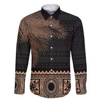 Fiji Palm Leaves Family Matching Summer Maxi Dress and Hawaiian Shirt Masi and Tapa Tribal Pattern Beige Color LT03 Dad's Shirt - Long Sleeve Beige - Polynesian Pride