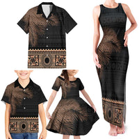 Fiji Palm Leaves Family Matching Tank Maxi Dress and Hawaiian Shirt Masi and Tapa Tribal Pattern Beige Color LT03 - Polynesian Pride
