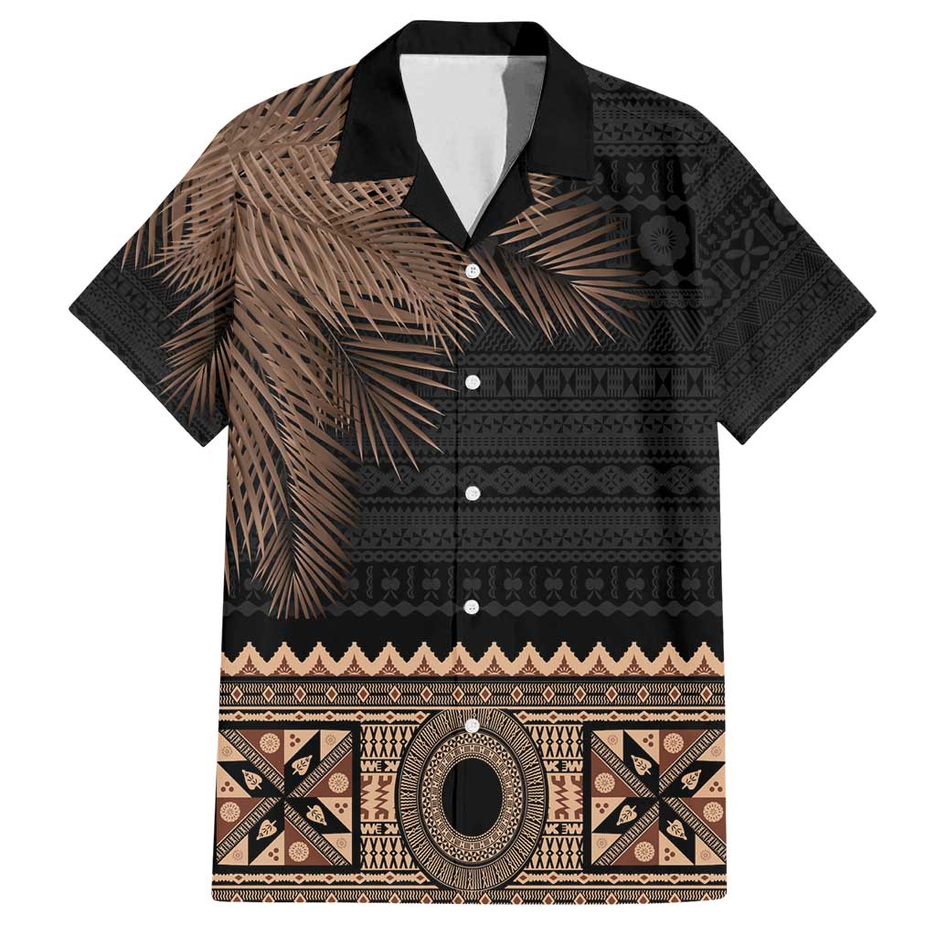 Fiji Palm Leaves Family Matching Tank Maxi Dress and Hawaiian Shirt Masi and Tapa Tribal Pattern Beige Color LT03 Dad's Shirt - Short Sleeve Beige - Polynesian Pride