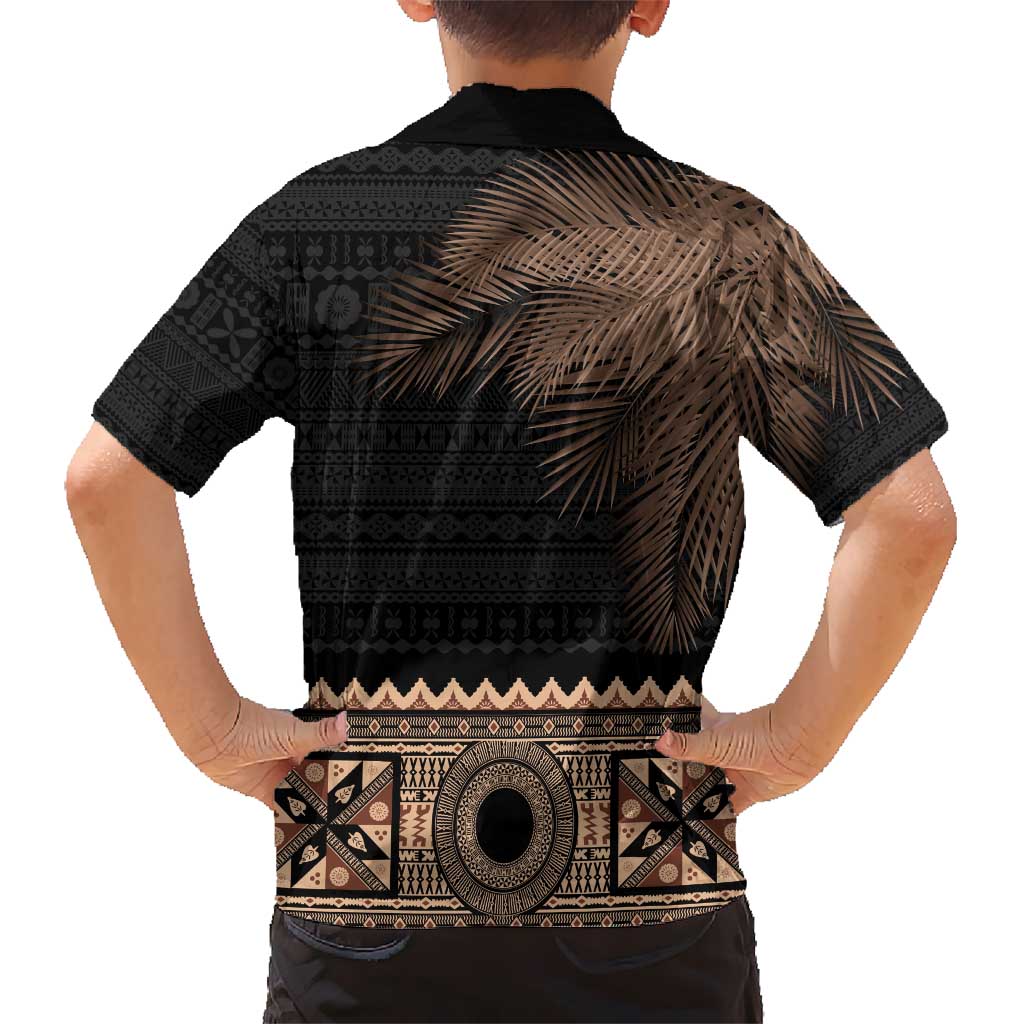 Fiji Palm Leaves Hawaiian Shirt Masi and Tapa Tribal Pattern Beige Color