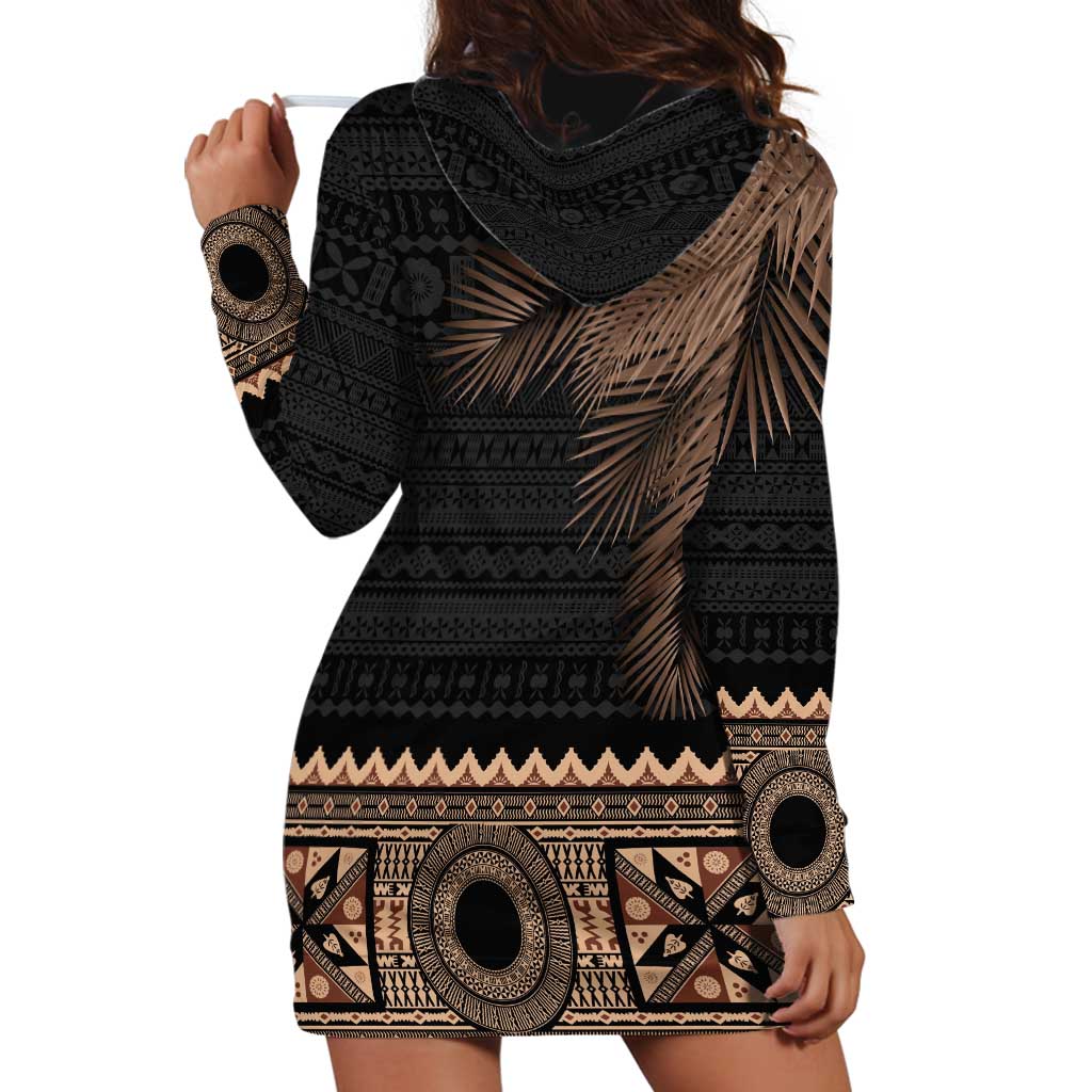 Fiji Palm Leaves Hoodie Dress Masi and Tapa Tribal Pattern Beige Color LT03 - Polynesian Pride