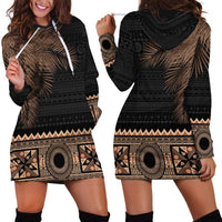 Fiji Palm Leaves Hoodie Dress Masi and Tapa Tribal Pattern Beige Color LT03 - Polynesian Pride