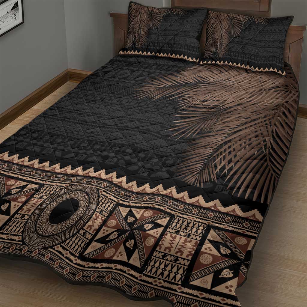 Fiji Palm Leaves Quilt Bed Set Masi and Tapa Tribal Pattern Beige Color LT03 - Polynesian Pride