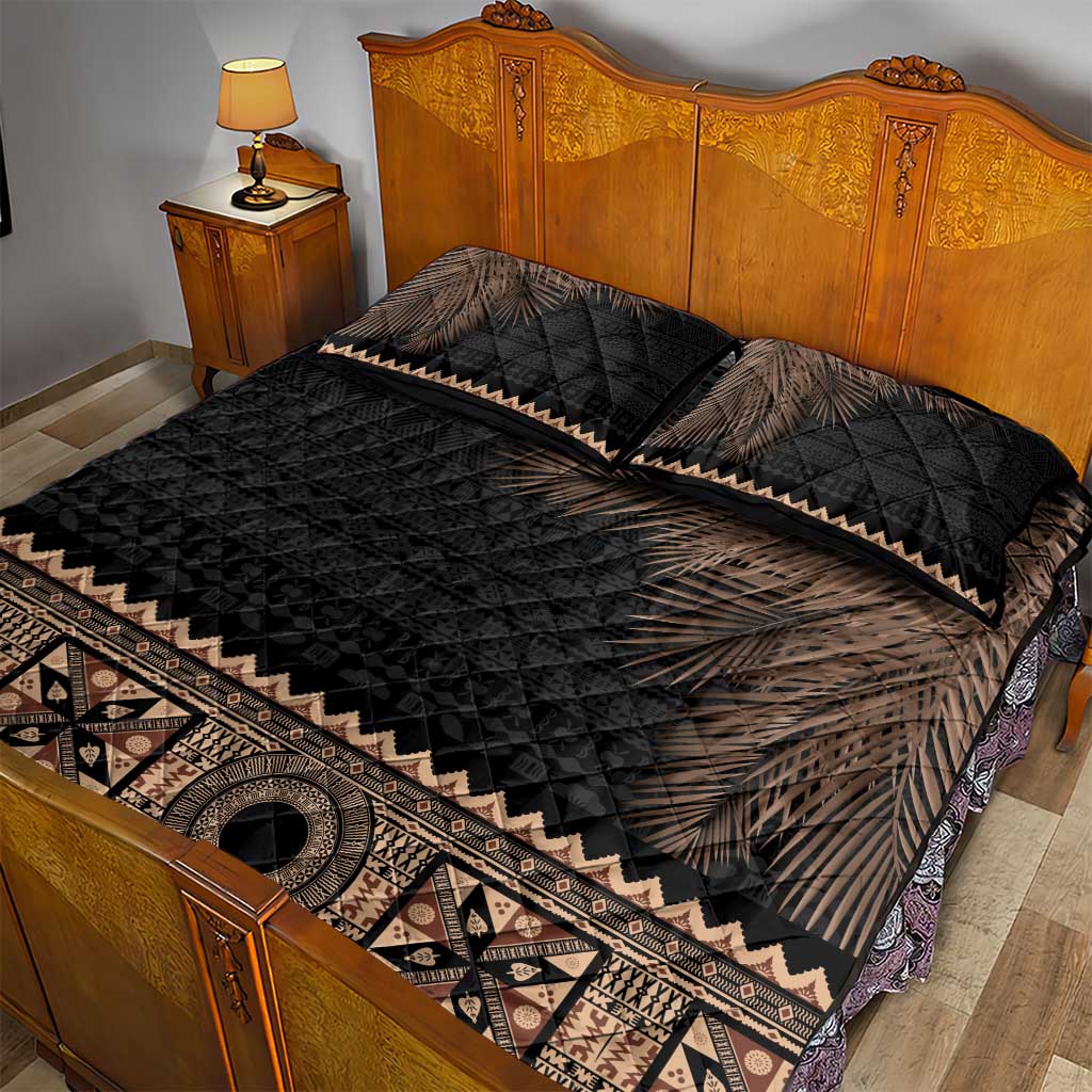 Fiji Palm Leaves Quilt Bed Set Masi and Tapa Tribal Pattern Beige Color LT03 - Polynesian Pride
