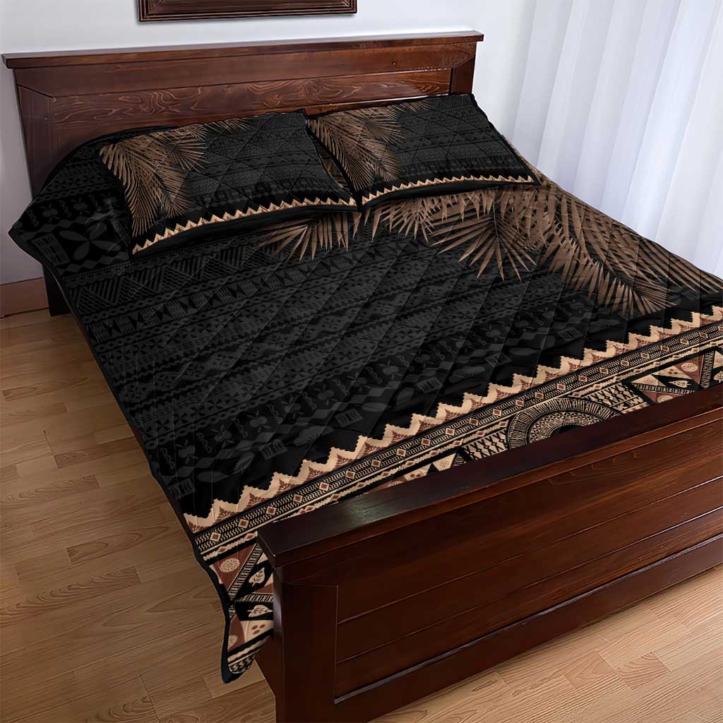 Fiji Palm Leaves Quilt Bed Set Masi and Tapa Tribal Pattern Beige Color LT03 - Polynesian Pride