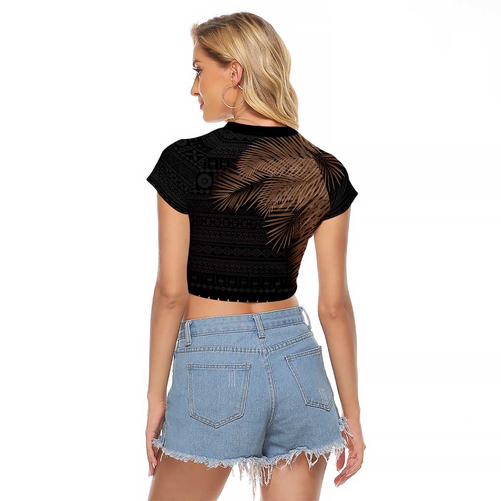 Fiji Palm Leaves Raglan Cropped T Shirt Masi and Tapa Tribal Pattern Beige Color LT03 - Polynesian Pride