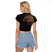 Fiji Palm Leaves Raglan Cropped T Shirt Masi and Tapa Tribal Pattern Beige Color LT03 - Polynesian Pride