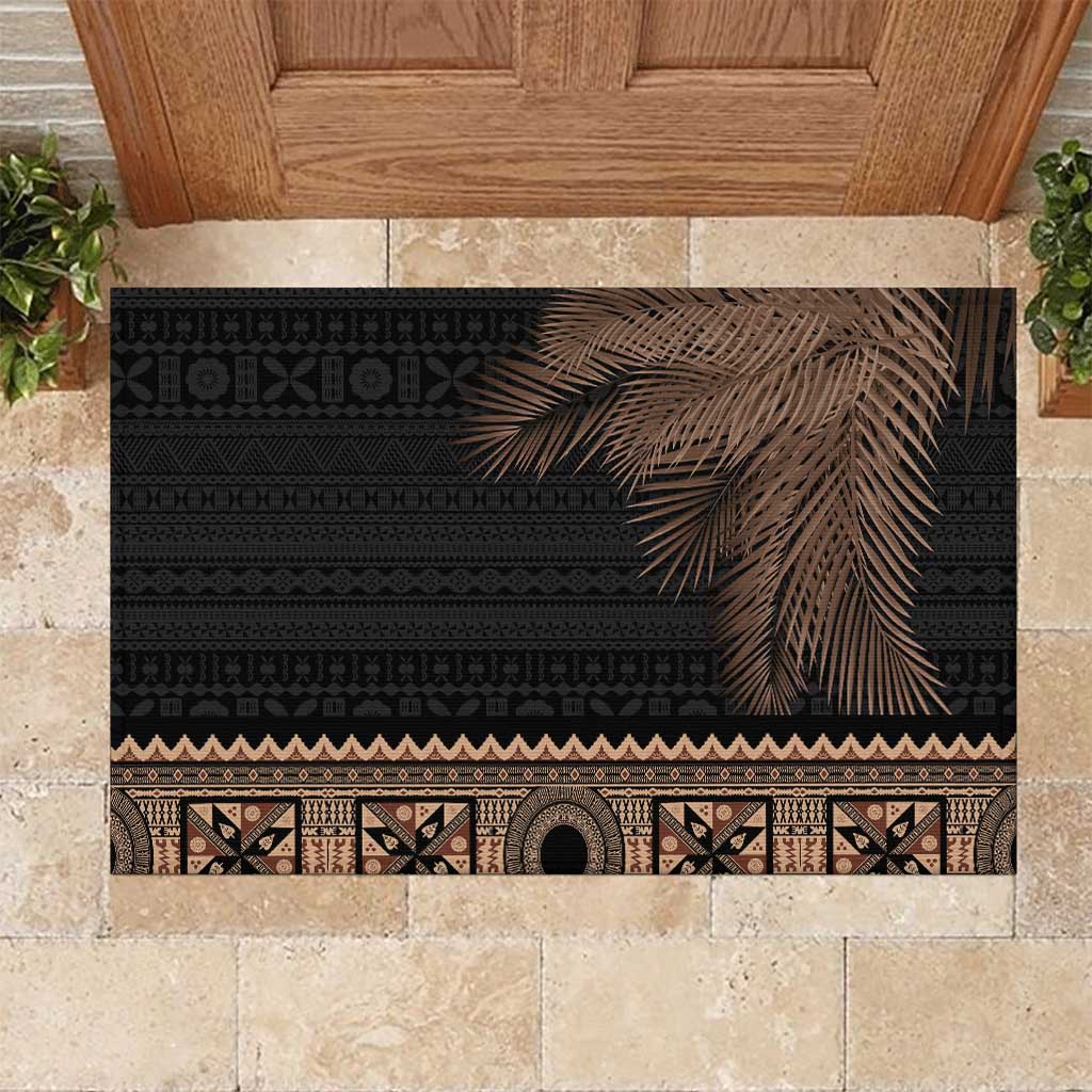 Fiji Palm Leaves Rubber Doormat Masi and Tapa Tribal Pattern Beige Color LT03 Beige - Polynesian Pride