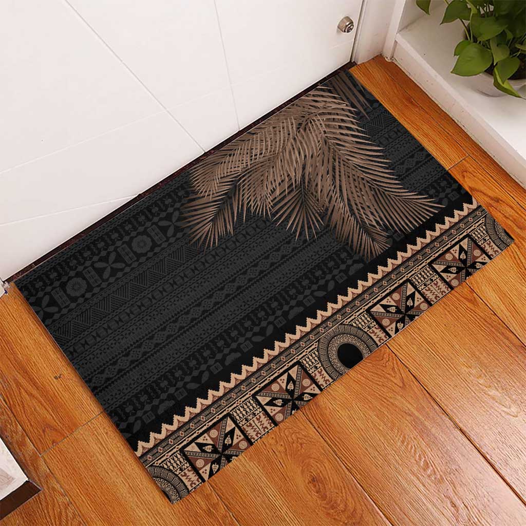 Fiji Palm Leaves Rubber Doormat Masi and Tapa Tribal Pattern Beige Color LT03 - Polynesian Pride