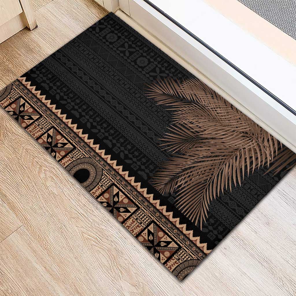 Fiji Palm Leaves Rubber Doormat Masi and Tapa Tribal Pattern Beige Color LT03 - Polynesian Pride