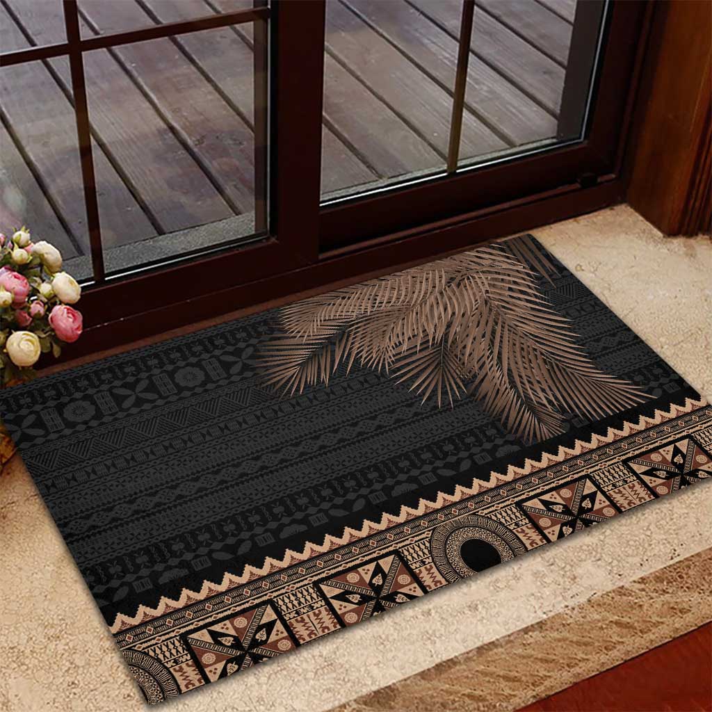 Fiji Palm Leaves Rubber Doormat Masi and Tapa Tribal Pattern Beige Color LT03 - Polynesian Pride