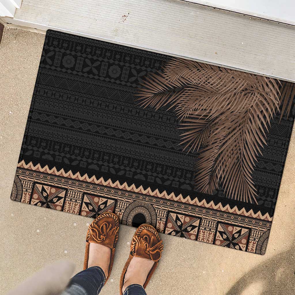 Fiji Palm Leaves Rubber Doormat Masi and Tapa Tribal Pattern Beige Color LT03 - Polynesian Pride