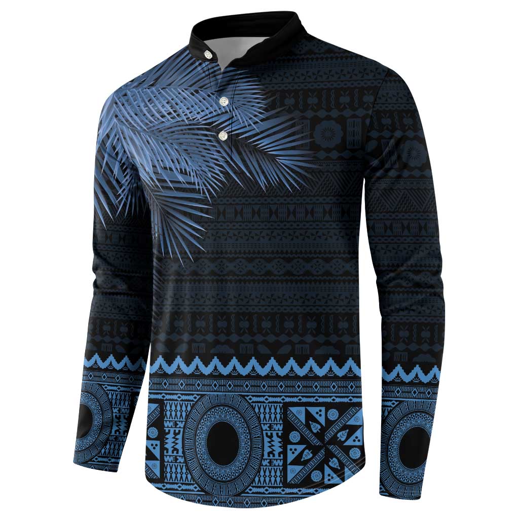 Fiji Palm Leaves Button Sweatshirt Masi and Tapa Tribal Pattern Blue Color LT03 - Polynesian Pride