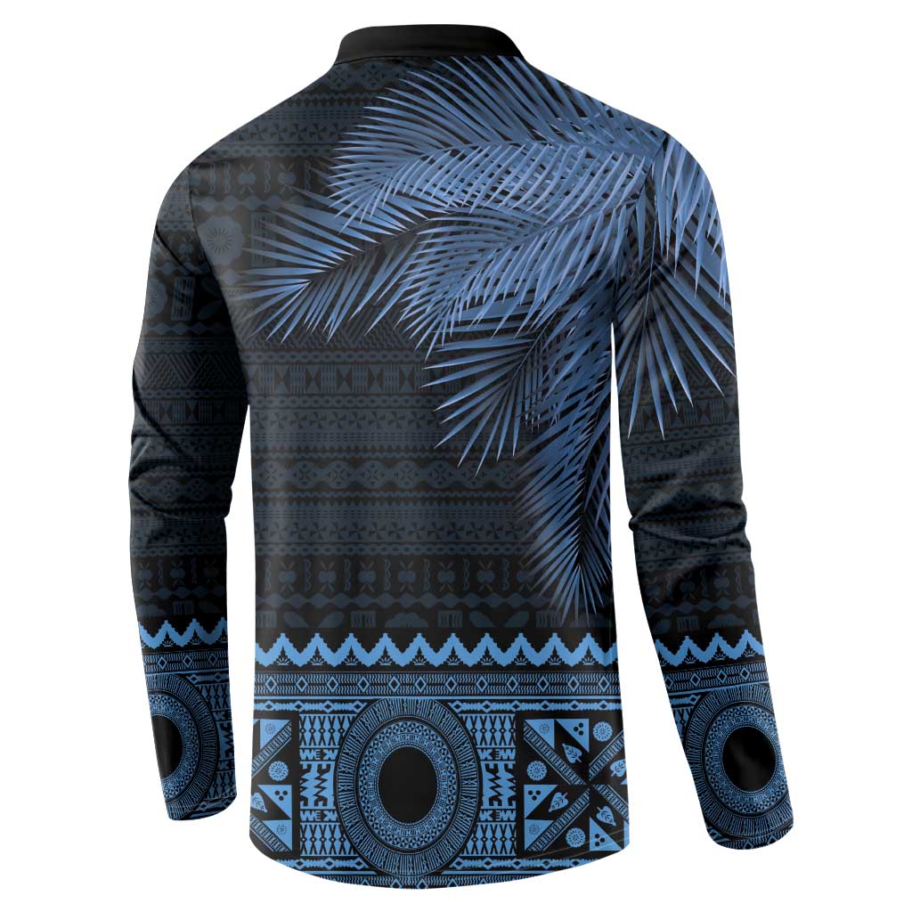 Fiji Palm Leaves Button Sweatshirt Masi and Tapa Tribal Pattern Blue Color LT03 - Polynesian Pride