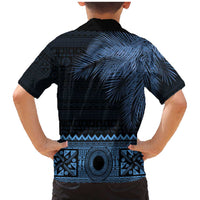 Fiji Palm Leaves Family Matching Mermaid Dress and Hawaiian Shirt Masi and Tapa Tribal Pattern Blue Color LT03 - Polynesian Pride