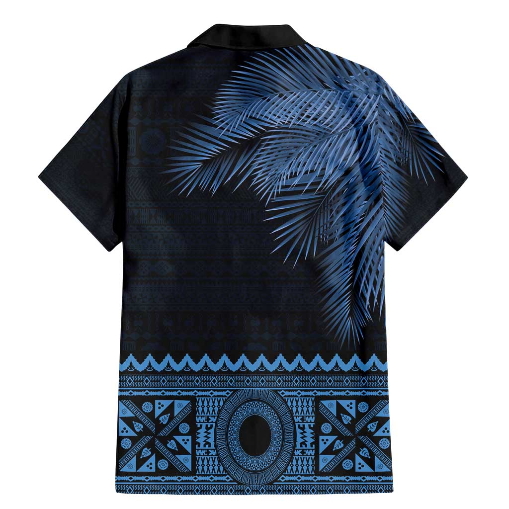 Fiji Palm Leaves Family Matching Mermaid Dress and Hawaiian Shirt Masi and Tapa Tribal Pattern Blue Color LT03 - Polynesian Pride