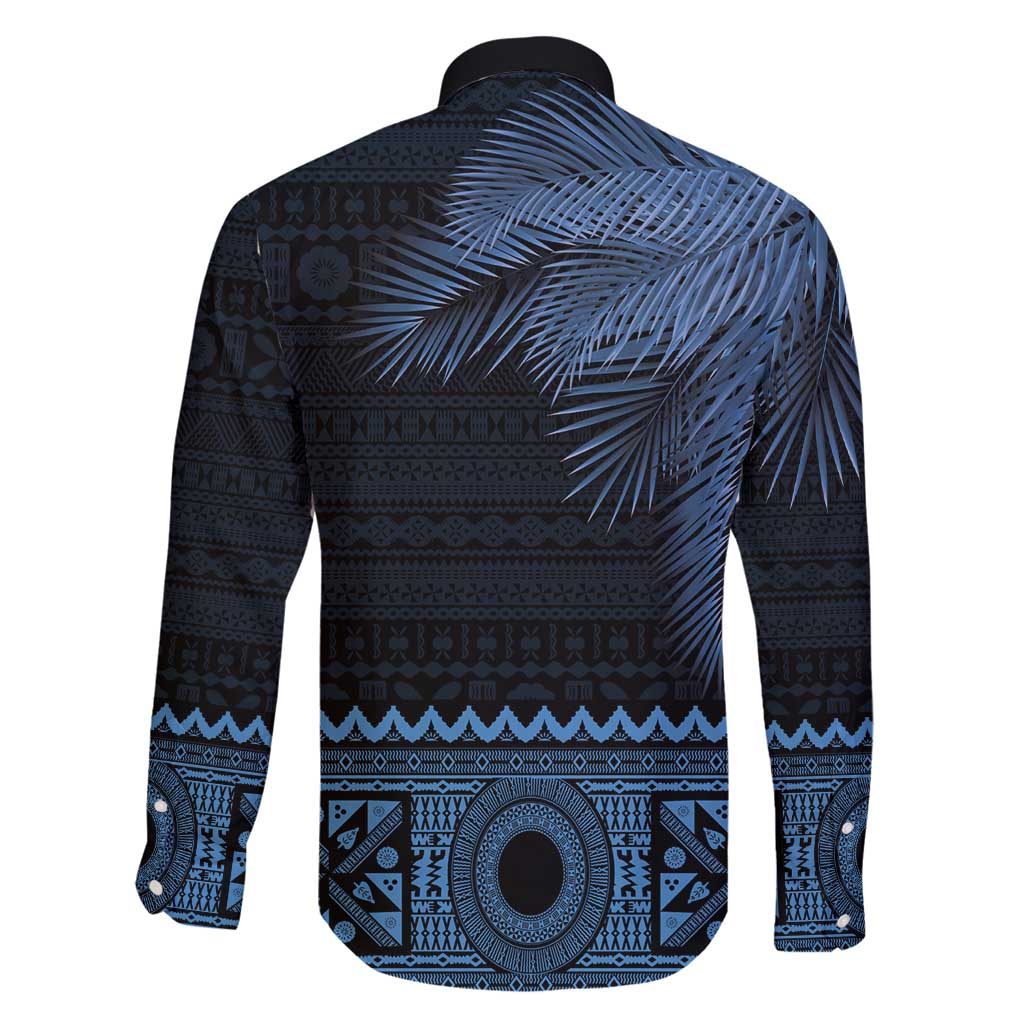 Fiji Palm Leaves Family Matching Off Shoulder Maxi Dress and Hawaiian Shirt Masi and Tapa Tribal Pattern Blue Color LT03 - Polynesian Pride