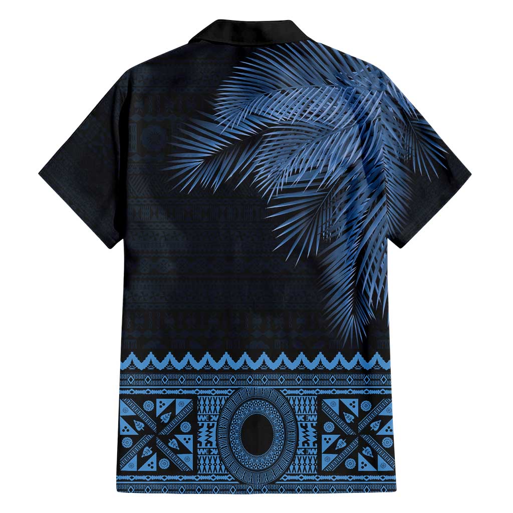 Fiji Palm Leaves Family Matching Summer Maxi Dress and Hawaiian Shirt Masi and Tapa Tribal Pattern Blue Color LT03 - Polynesian Pride