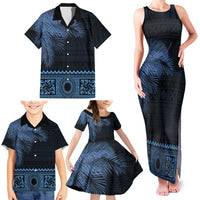 Fiji Palm Leaves Family Matching Tank Maxi Dress and Hawaiian Shirt Masi and Tapa Tribal Pattern Blue Color LT03 - Polynesian Pride