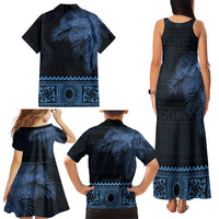 Fiji Palm Leaves Family Matching Tank Maxi Dress and Hawaiian Shirt Masi and Tapa Tribal Pattern Blue Color LT03 - Polynesian Pride