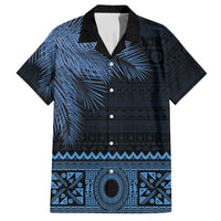 Fiji Palm Leaves Family Matching Tank Maxi Dress and Hawaiian Shirt Masi and Tapa Tribal Pattern Blue Color LT03 Dad's Shirt - Short Sleeve Blue - Polynesian Pride