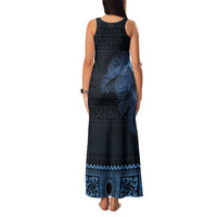Fiji Palm Leaves Family Matching Tank Maxi Dress and Hawaiian Shirt Masi and Tapa Tribal Pattern Blue Color LT03 - Polynesian Pride