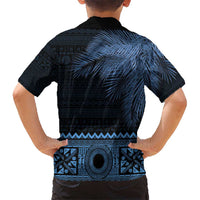 Fiji Palm Leaves Kid Hawaiian Shirt Masi and Tapa Tribal Pattern Blue Color LT03 - Polynesian Pride