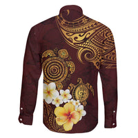 Polynesian Turtle Family Matching Long Sleeve Bodycon Dress and Hawaiian Shirt Plumeria Hibiscus Pattern Oxblood LT03 - Polynesian Pride