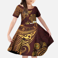 Polynesian Turtle Family Matching Mermaid Dress and Hawaiian Shirt Plumeria Hibiscus Pattern Oxblood LT03 Daughter's Dress Oxblood - Polynesian Pride