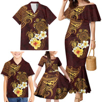Polynesian Turtle Family Matching Mermaid Dress and Hawaiian Shirt Plumeria Hibiscus Pattern Oxblood LT03 - Polynesian Pride