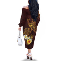 Polynesian Turtle Family Matching Off The Shoulder Long Sleeve Dress and Hawaiian Shirt Plumeria Hibiscus Pattern Oxblood LT03 - Polynesian Pride