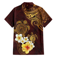 Polynesian Turtle Family Matching Off Shoulder Maxi Dress and Hawaiian Shirt Plumeria Hibiscus Pattern Oxblood LT03 - Polynesian Pride