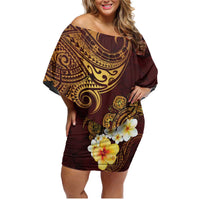 Polynesian Turtle Family Matching Off Shoulder Short Dress and Hawaiian Shirt Plumeria Hibiscus Pattern Oxblood LT03 Mom's Dress Oxblood - Polynesian Pride