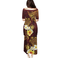 Polynesian Turtle Family Matching Puletasi and Hawaiian Shirt Plumeria Hibiscus Pattern Oxblood LT03 - Polynesian Pride