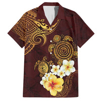 Polynesian Turtle Family Matching Summer Maxi Dress and Hawaiian Shirt Plumeria Hibiscus Pattern Oxblood LT03 Dad's Shirt - Short Sleeve Oxblood - Polynesian Pride