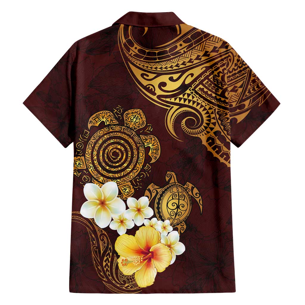 Polynesian Turtle Family Matching Summer Maxi Dress and Hawaiian Shirt Plumeria Hibiscus Pattern Oxblood LT03 - Polynesian Pride